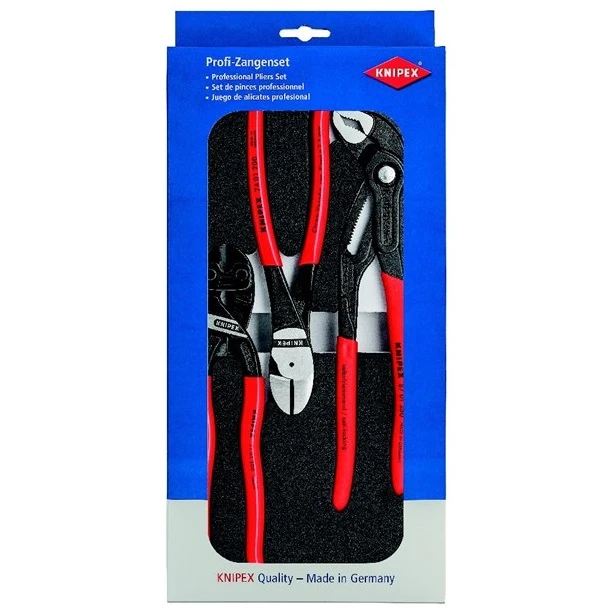 Knipex 002001S05 Professional Plier Set 3 Piece COBRA® Multi-Grips, COBOLT® Mini Bolt Cutter & High Leverage Side Cutters – Made In Germany 3 Knipex 002001S05 Professional Plier Set 3 Piece COBRA® Multi-Grips, COBOLT® Mini Bolt Cutter & High Leverage Side Cutters – Made In Germany