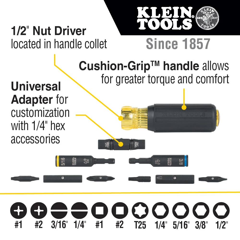 KLEIN Tools A-32500HD Impact Rated Multi-Bit Screwdriver / Nut Driver, 11-in-1 12 KLEIN Tools A-32500HD Impact Rated Multi-Bit Screwdriver / Nut Driver, 11-in-1 - Image 10