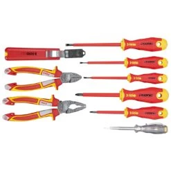 Felo 41399504 VDE Professional Electrician’s XL Tool Set – 5 Piece Screwdriver Set + Combination Plier, Side Cutter, Circuit Tester & Cable Knife – Made In Germany -Tools Discounts 41399504 1