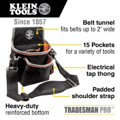 KLEIN Tools A-5243 Tradesman Pro™ Tool Pouch, 15 Pockets, 29.2 X 11.4 X 25.4cm -Tools Discounts 5243 callout