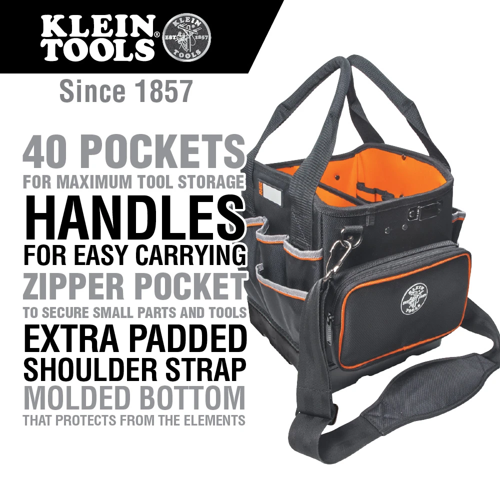 KLEIN Tools A-5541610-14 Tool Bag, Tradesman Pro™ Tool Tote, 40 Pockets, 26cm 8 KLEIN Tools A-5541610-14 Tool Bag, Tradesman Pro™ Tool Tote, 40 Pockets, 26cm - Image 6