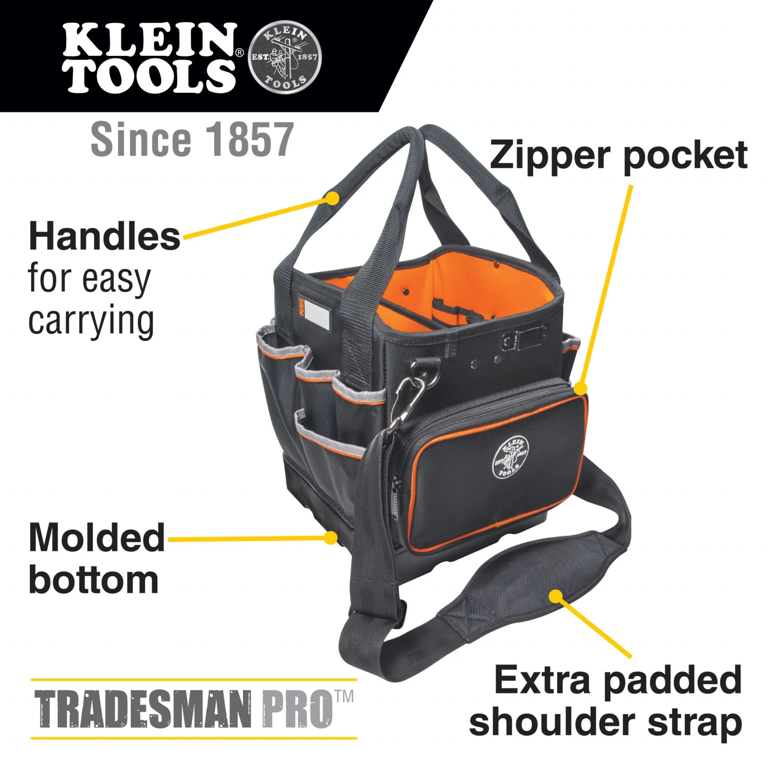 KLEIN Tools A-5541610-14 Tool Bag, Tradesman Pro™ Tool Tote, 40 Pockets, 26cm 6 KLEIN Tools A-5541610-14 Tool Bag, Tradesman Pro™ Tool Tote, 40 Pockets, 26cm - Image 4