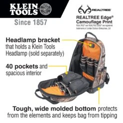 KLEIN Tools A-62800BPCAMO Tradesman Pro™ XL Tool Bag Backpack, 40 Pockets, Camo -Tools Discounts 62800bpcamo callout1 scaled 1
