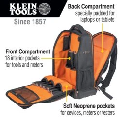 KLEIN Tools A-62805BPTECH Tradesman Pro™ XL Tech Tool Bag Backpack, 28 Pockets -Tools Discounts 62805bptech callout1 scaled 1