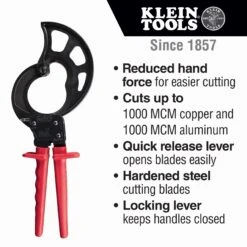 KLEIN Tools A-63750 Ratcheting Cable Cutter – 1000 MCM Copper & Aluminium – Made In Germany -Tools Discounts 63750 callout1 scaled 1