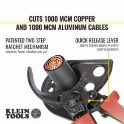 KLEIN Tools A-63750 Ratcheting Cable Cutter – 1000 MCM Copper & Aluminium – Made In Germany -Tools Discounts 63750 callout2 scaled 1