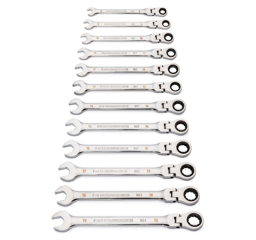 GEARWRENCH 87025 12 Piece 12 Point Metric 90T Flex Combination Ratcheting Spanner Set Bonus 10 Piece SAE Set 6 GEARWRENCH 87025 12 Piece 12 Point Metric 90T Flex Combination Ratcheting Spanner Set Bonus 10 Piece SAE Set - Image 4