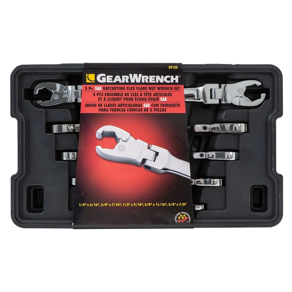 GEARWRENCH 89100 5 Piece SAE Ratcheting Flex Flare Nut Spanner Set 3 GEARWRENCH 89100 5 Piece SAE Ratcheting Flex Flare Nut Spanner Set