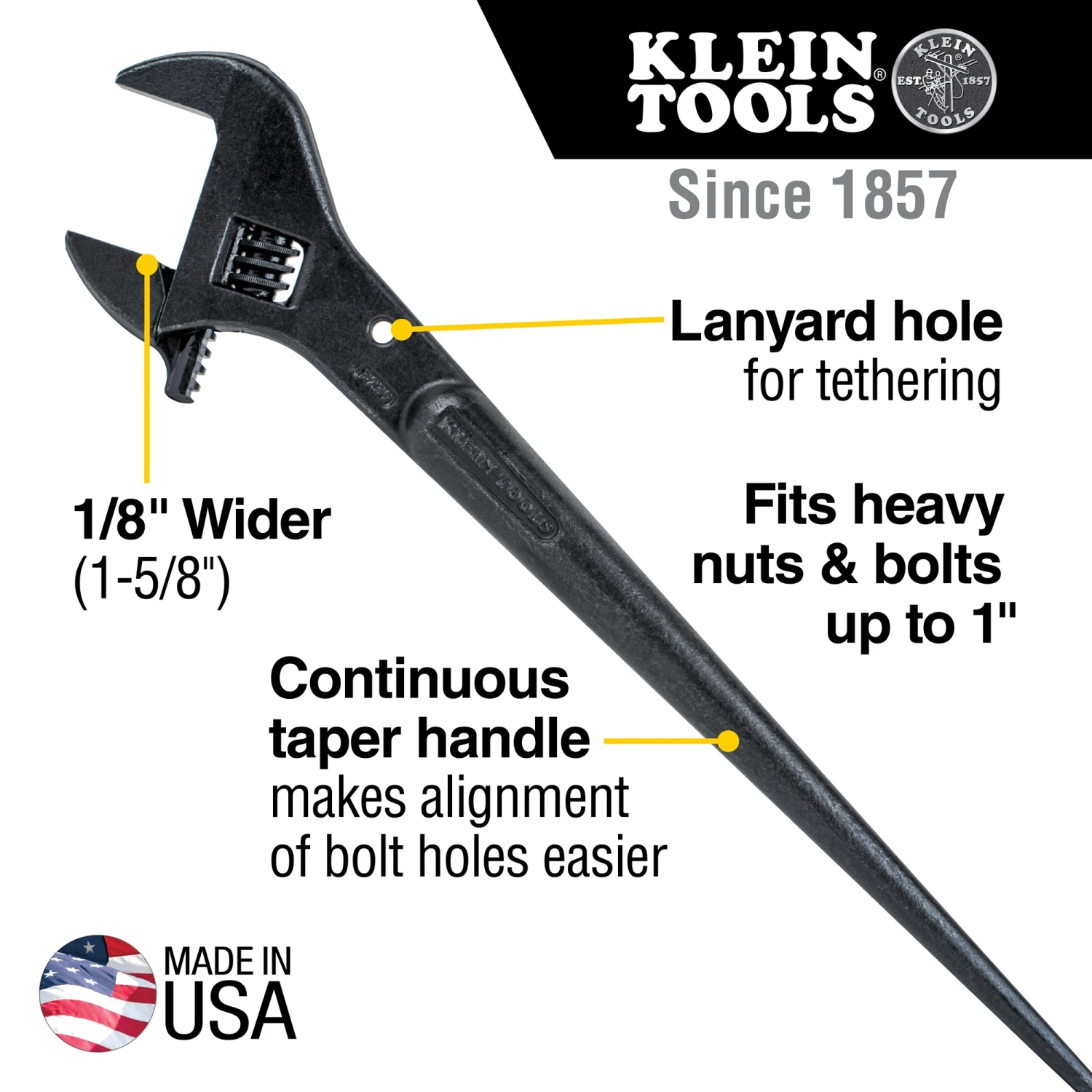 Klein Tools A-3239 Adjustable Spud Wrench Length 40.6cm Jaw Capacity 4.1cm Tether Hole 5 Klein Tools A-3239 Adjustable Spud Wrench Length 40.6cm Jaw Capacity 4.1cm Tether Hole - Image 3