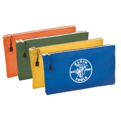 KLEIN Tools A-5140 Zippered Bags, Canvas Tool Pouches Olive/Orange/Blue/Yellow, 4-Pack