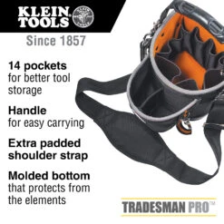 KLEIN Tools A-55419SP-14 Tool Bag Tradesman Pro™ Shoulder Pouch 14 Pockets 25.4cm -Tools Discounts A 55419SP 14 11