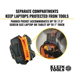 KLEIN Tools A-55456BPL Tradesman Pro™ Backpack / Tool Bag, 25 Pockets, 1-Inch Laptop Pocket -Tools Discounts A 55456BPL 12
