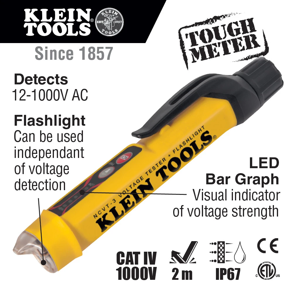 KLEIN Tools NCVT-3 Non-Contact Voltage Tester Pen 12 To 1000 V AC With Torch 9 KLEIN Tools NCVT-3 Non-Contact Voltage Tester Pen 12 To 1000 V AC With Torch - Image 7