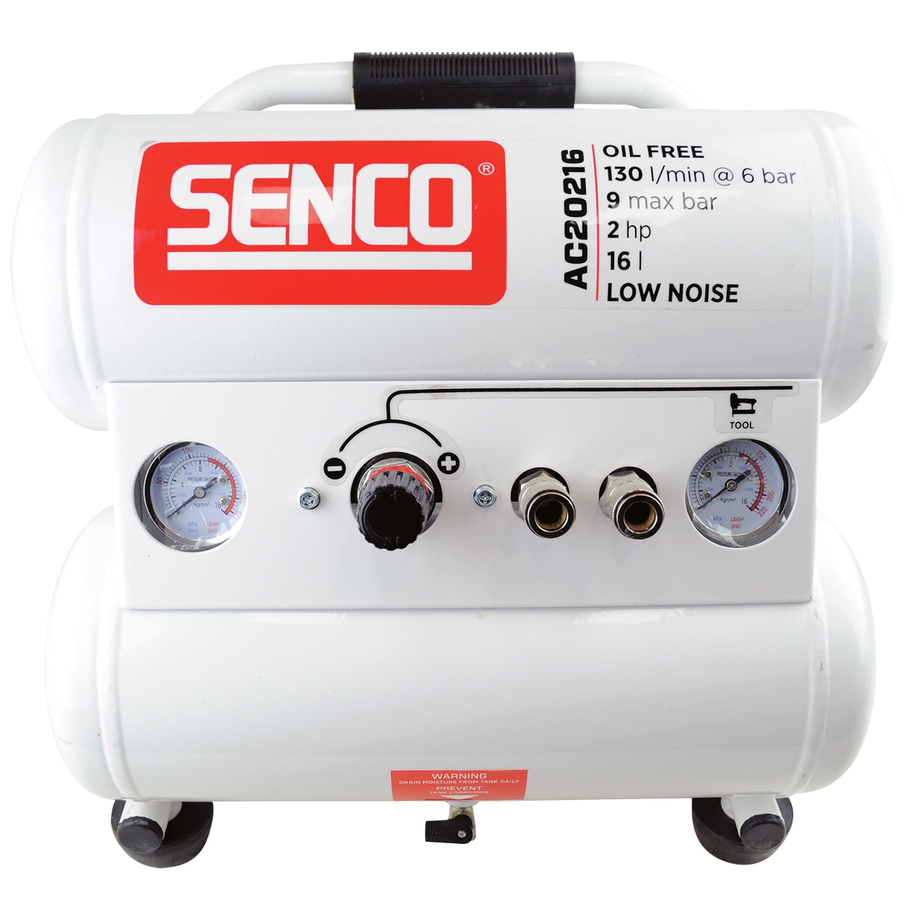 Senco AC20216 Twin Tank Oil Free Portable Direct Drive Low Noise Air Compressor 2Hp 16L 4 Senco AC20216 Twin Tank Oil Free Portable Direct Drive Low Noise Air Compressor 2Hp 16L - Image 2