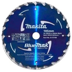 Makita B-15148 BlueMak 185mm (7-1/4″) X 20mm Bore 24 Teeth TCT Circular Saw Blade