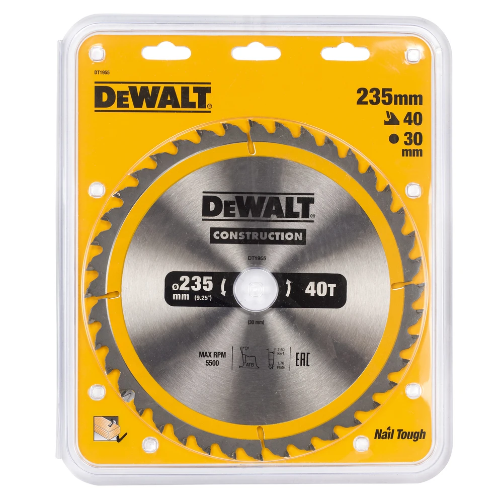 DeWALT DT1955-QZ CONSTRUCTION 235mm X 30mm 40 Teeth Circular Saw Blade 4 DeWALT DT1955-QZ CONSTRUCTION 235mm X 30mm 40 Teeth Circular Saw Blade - Image 2