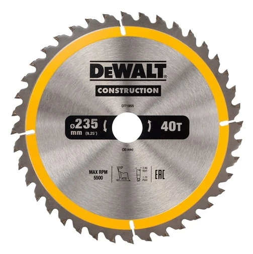 DeWALT DT1955-QZ CONSTRUCTION 235mm X 30mm 40 Teeth Circular Saw Blade 3 DeWALT DT1955-QZ CONSTRUCTION 235mm X 30mm 40 Teeth Circular Saw Blade