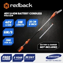 Redback RB-PS 40V Polesaw Cordless 8″ Chainsaw Oregon Bar & Chain Skin E608D -Tools Discounts E608D 5