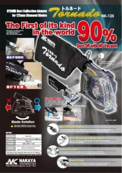 Nakaya NK-125 Tornado HYBRID Dust Collector With Dust Bag For 5″ 125mm Grinder – Suits Bosch, DeWalt, HiKOKI / Hitachi, Makita, Milwaukee, Metabo And More -Tools Discounts NK 125 1