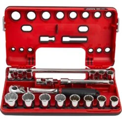 Sidchrome SCMT13150 3/8″ Square Drive 18 Piece Socket Set In Detection Box With Compact Head Ratchet Metric -Tools Discounts SCMT13150 2
