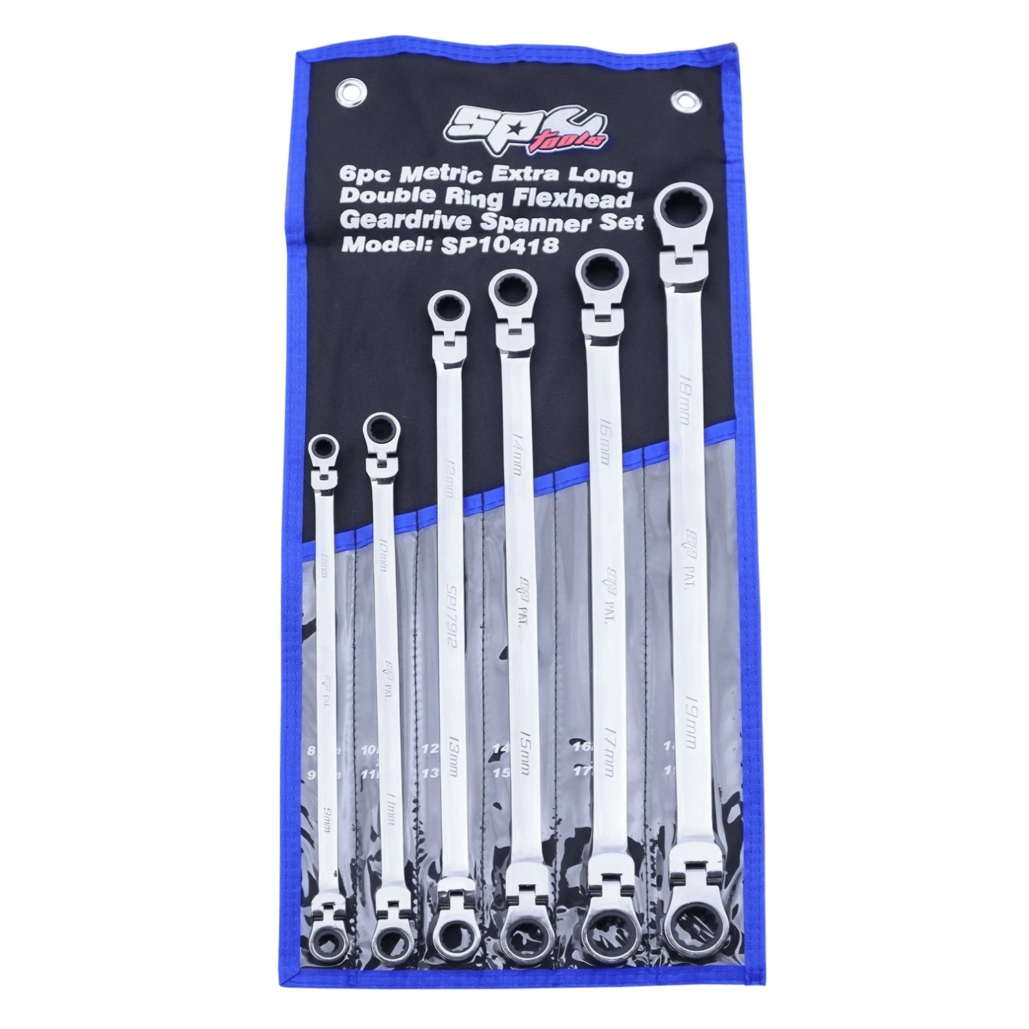 SP Tools SP10418 Extra Long 6 Piece Flex Head Double Gear Drive Ring Spanner Set – Metric 3 SP Tools SP10418 Extra Long 6 Piece Flex Head Double Gear Drive Ring Spanner Set – Metric