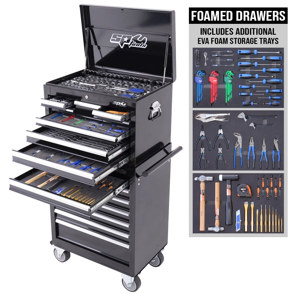 SP Tools SP50105X 307 Piece Metric/SAE Custom Series Chest & Trolley Tool Kit Bonus EVA Storage Trays 3 SP Tools SP50105X 307 Piece Metric/SAE Custom Series Chest & Trolley Tool Kit Bonus EVA Storage Trays