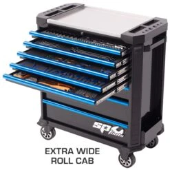 SP Tools SP52528BL TECH SERIES Ultra Wide Roller Cabinet Tool Kit, 448 Piece Metric & SAE, Black/Blue Handles – Plus Extra Eva Trays -Tools Discounts SP52528BL
