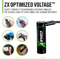 Coast ZXAA AA USB-C Rechargeable Batteries, ZITHION-X, Lithium-Ion 1.5V 2400mAh, Long Lasting, Charges Under 2.5 Hours, Charging Cable Included, 4 Battery Pack -Tools Discounts ZXAA 6