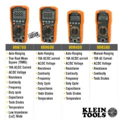 KLEIN Tools A-MM600 Digital Multimeter, Auto-Ranging, 1000V -Tools Discounts digitalmultimeter callout selection guide