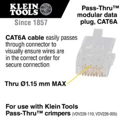KLEIN Tools A-VDV826-704 Pass-Thru™ Modular Data Plugs, RJ-45-CAT6A, UTP, 50-Pack -Tools Discounts vdv826704 callout b scaled 1