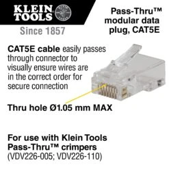 KLEIN Tools A-VDV826-728 Pass-Thru™ Modular Data Plugs, RJ45-CAT5E, 10 Pack -Tools Discounts vdv826728 callout b scaled 1