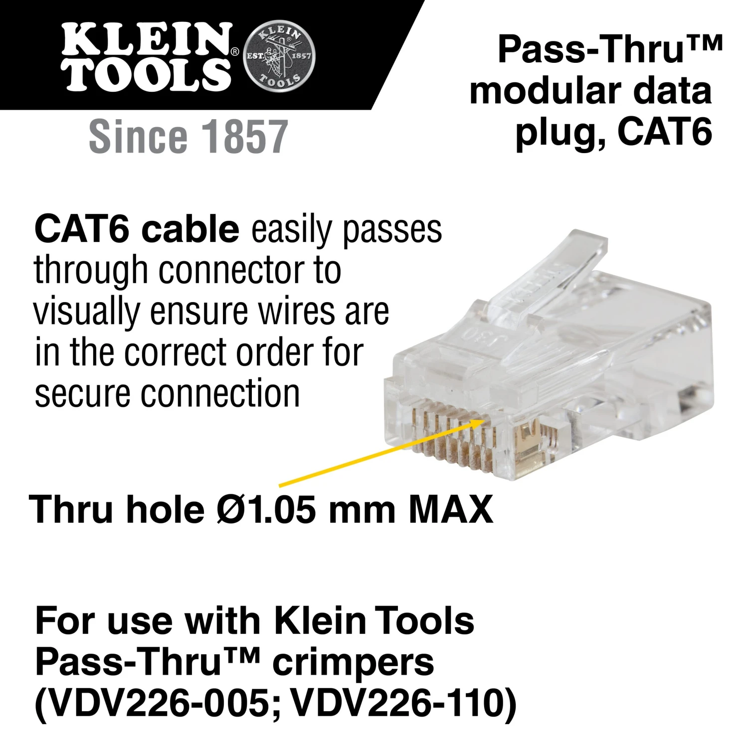 Klein Tools A-VDV826-729 Pass-Thru™ Modular Data Plugs RJ45 CAT6, 10-Pack 9 Klein Tools A-VDV826-729 Pass-Thru™ Modular Data Plugs RJ45 CAT6, 10-Pack - Image 7